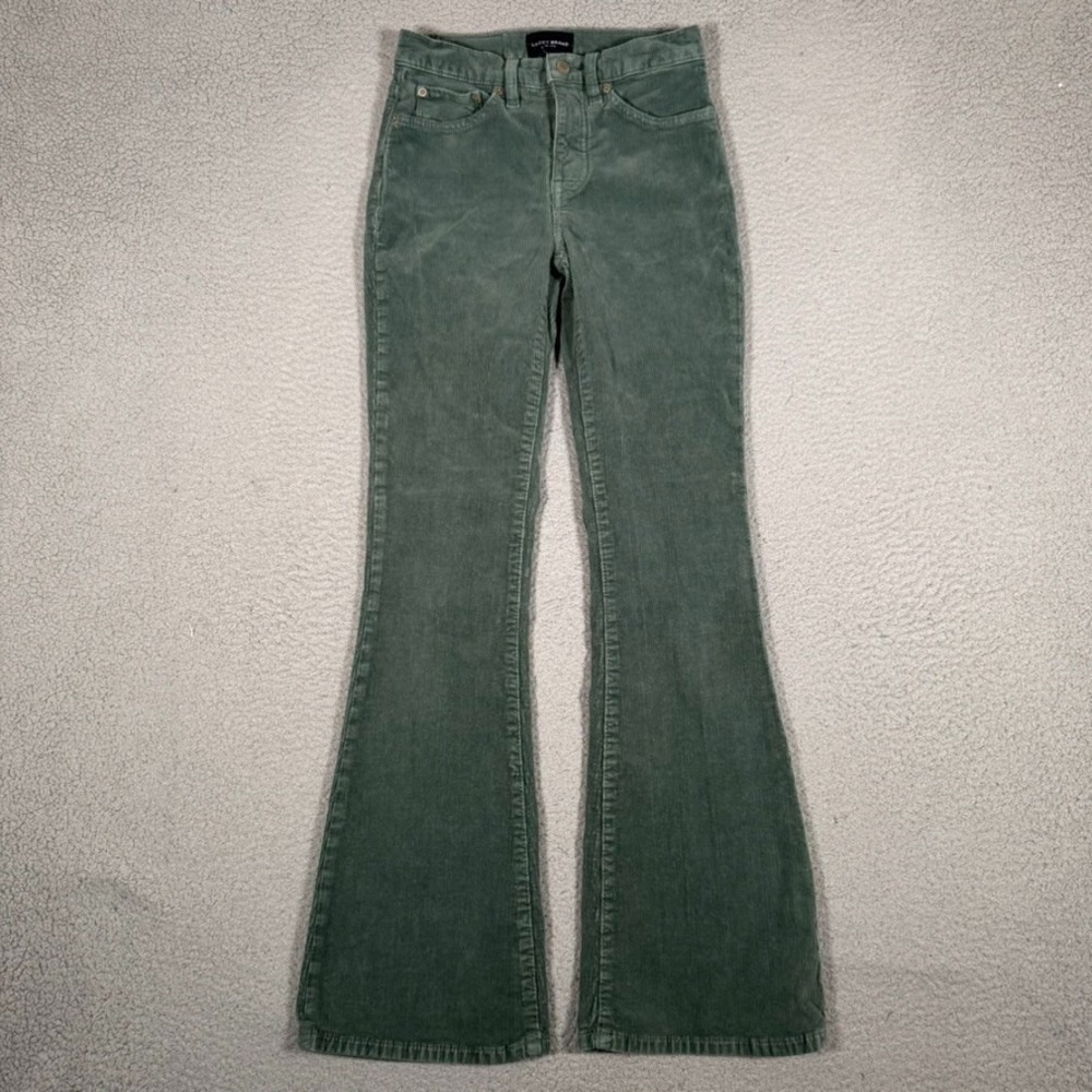 Lucky Brand Pants Womens 0 25x31 Green Stevie High Rise Flare Bootcut Corduroy